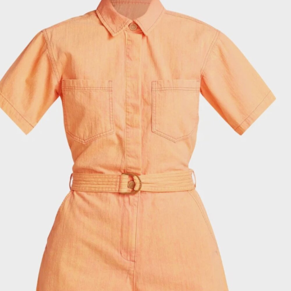 NWT Kivari Brae Cotton Belted Romper Size S MSRP 279 orange